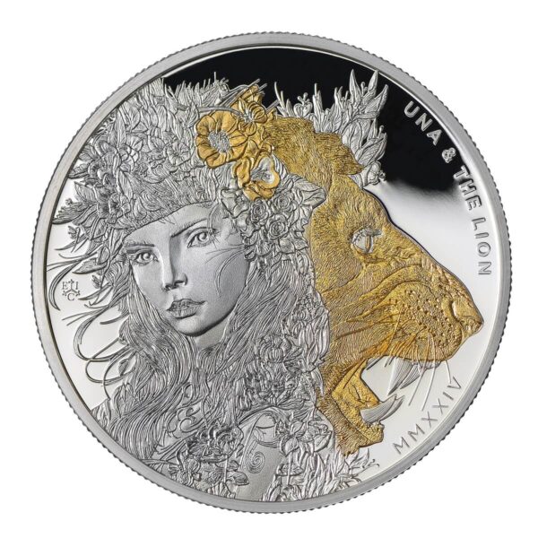 2024 St. Helena Modern Una and The Lion 1oz Silver Gilded Proof Coin