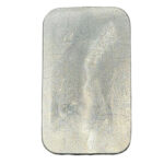Silver bar with visible surface scratches and a faint impression of a figure or symbol, likely a collectible ingot from 2023.