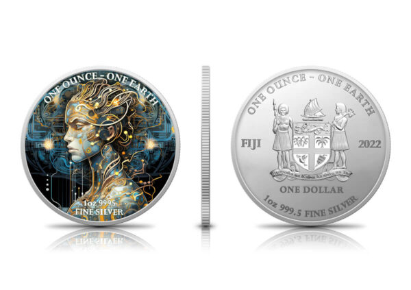 2022 Fiji Earth Artificial Intelligence Beauty 1oz Silver Colorized Coin - Image 5