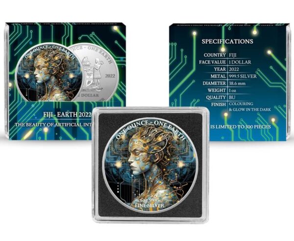 2022 Fiji Earth Artificial Intelligence Beauty 1oz Silver Colorized Coin - Image 3