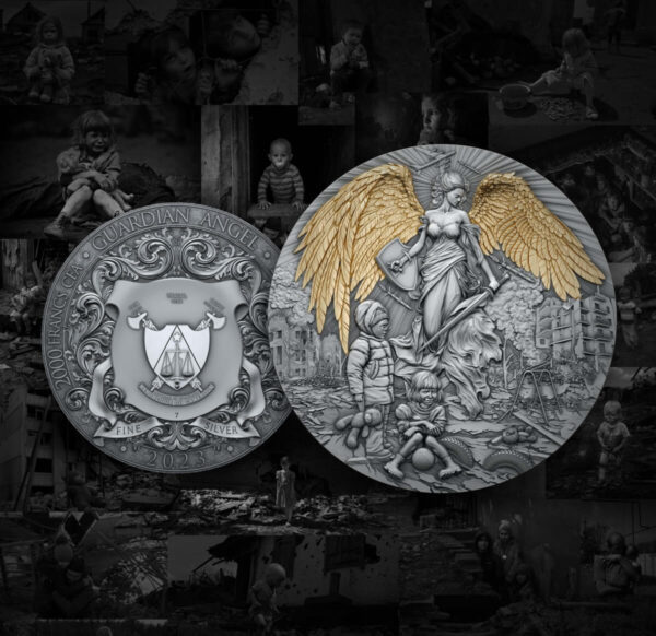 2023 Cameroon Guardian Angel 2oz Silver High Relief Antiqued Coin - Image 3