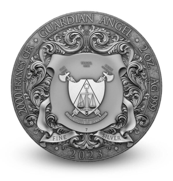 2023 Cameroon Guardian Angel 2oz Silver High Relief Antiqued Coin - Image 2