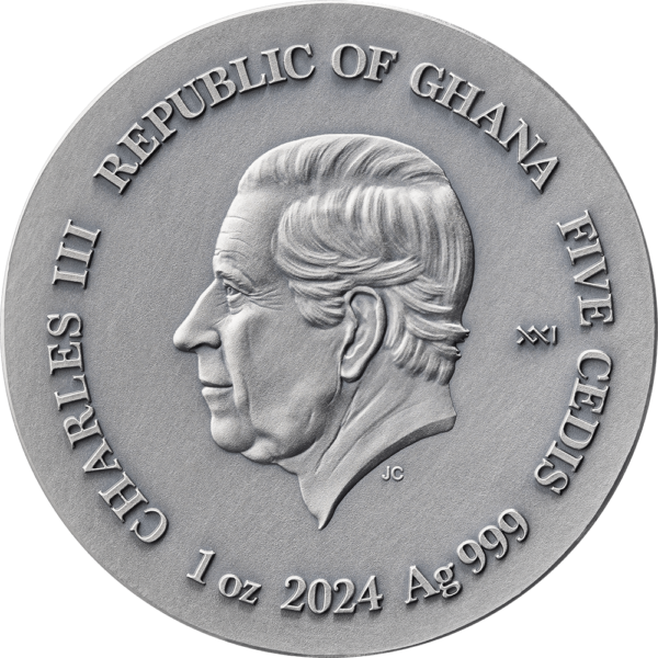 2024 Ghana Life Quotes Kraken 1oz Silver High Relief Antiqued Coin - Image 2