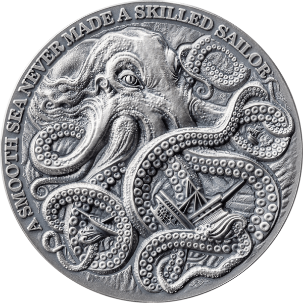 2024 Ghana Life Quotes Kraken 1oz Silver High Relief Antiqued Coin