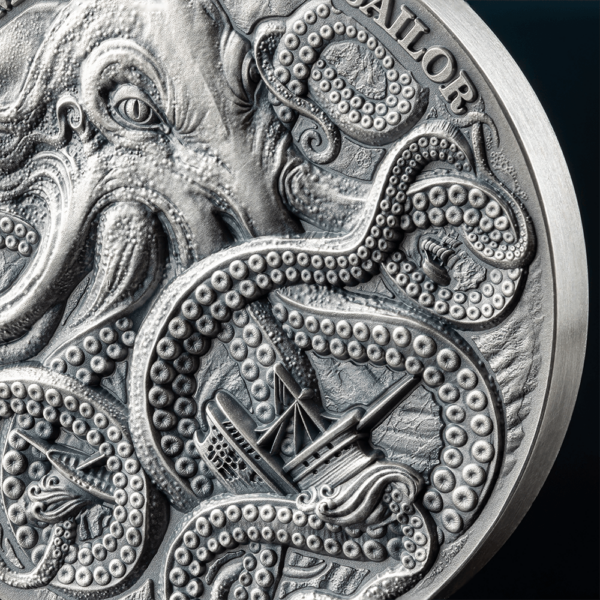2024 Ghana Life Quotes Kraken 1oz Silver High Relief Antiqued Coin - Image 5