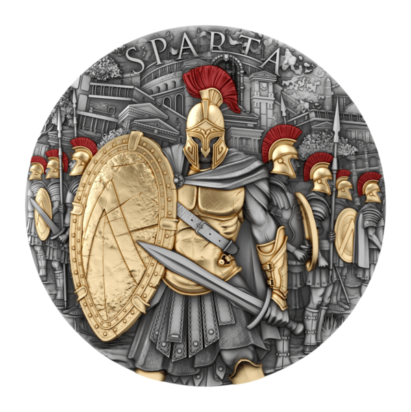 2023 Niue Sparta 2 oz Silver Antiqued Gilded High Relief Coin