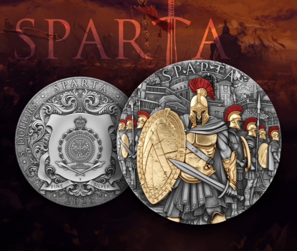 2023 Niue Sparta 2 oz Silver Antiqued Gilded High Relief Coin - Image 9