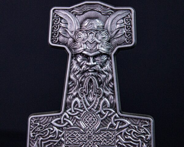 2024 South Korea Thor's Mjolnir Hammer 2oz Silver Antiqued Stacker Coin - Image 3