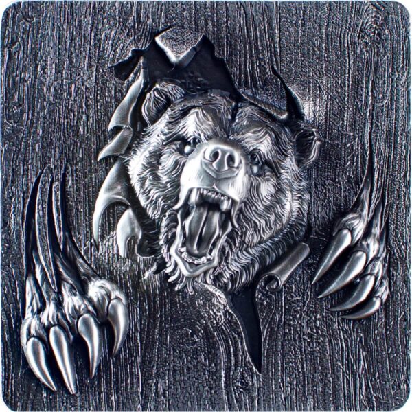 2024 South Korea Furious Beasts Bear 2 oz Silver Antiqued Stacker