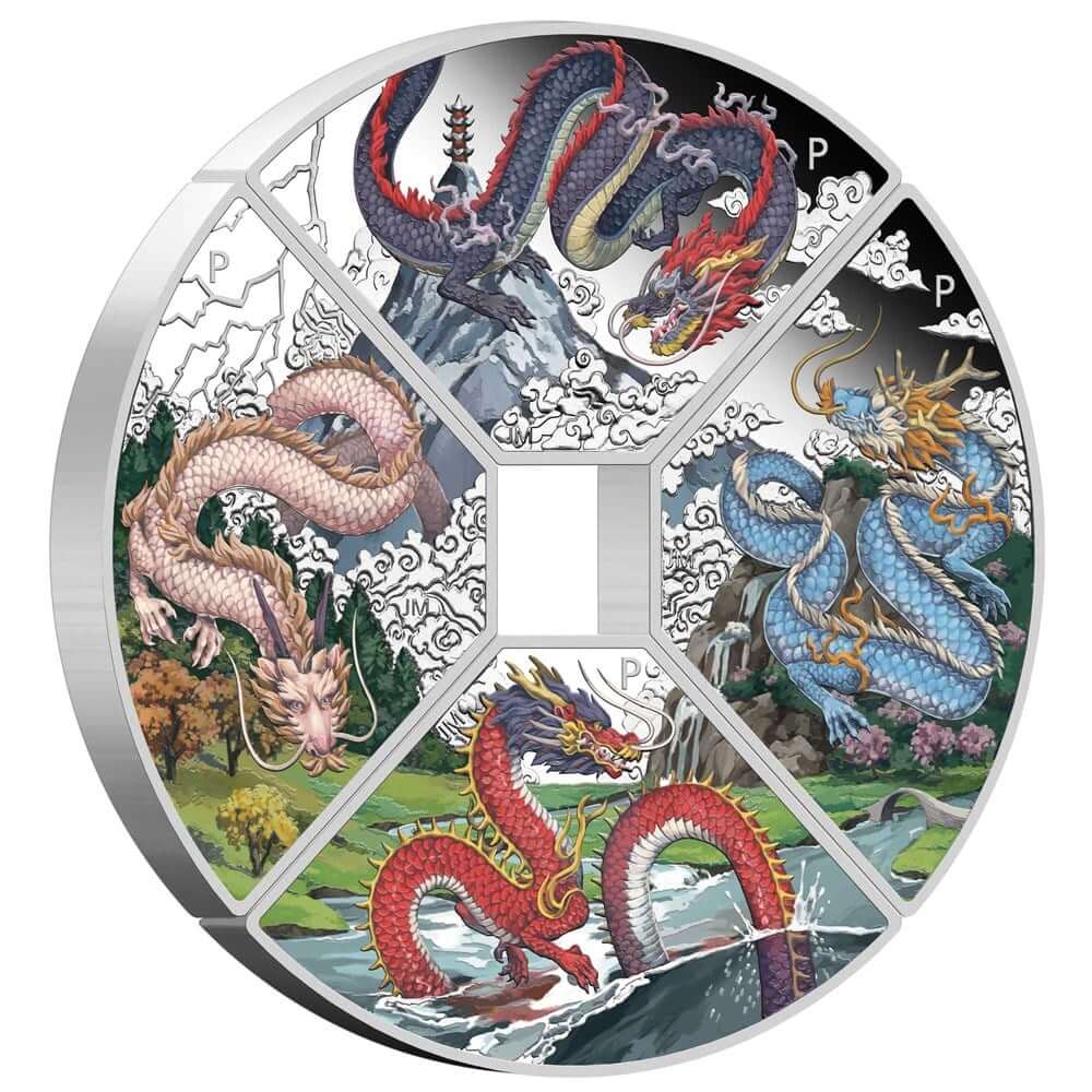 2024 Australia Lunar Year of the Dragon Quadrant 4 oz Silver Coin Set