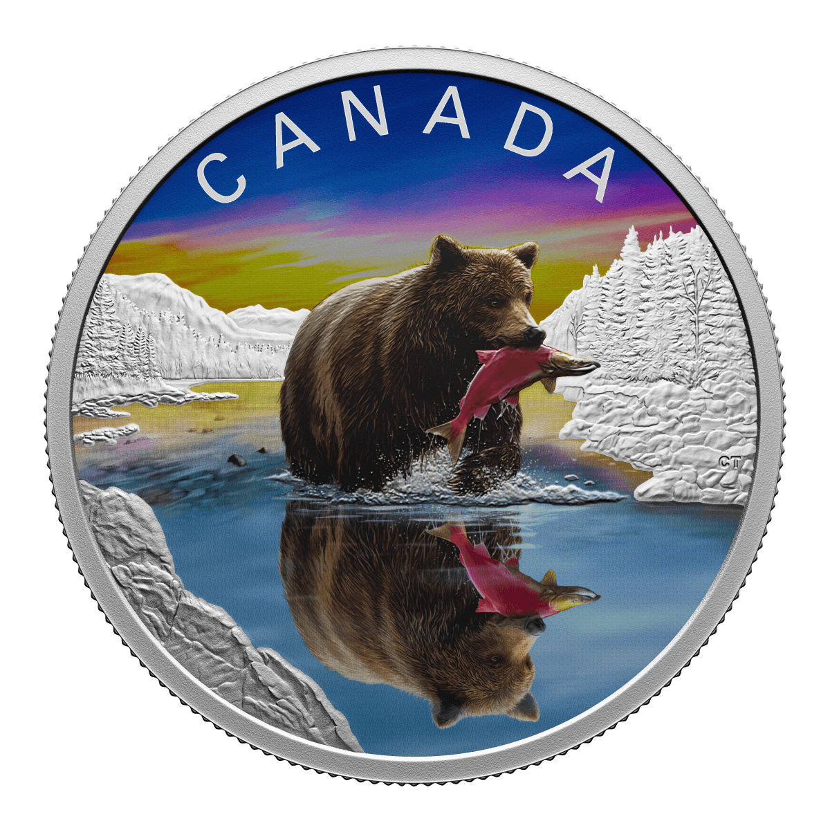 2024 Canada Wildlife Reflections Grizzly Bear 1 Oz Silver Proof Coin   2024 Canada Wildlife Reflections Grizzly Bear 1oz Silver Colorized Proof Coin GR Reserve Front 