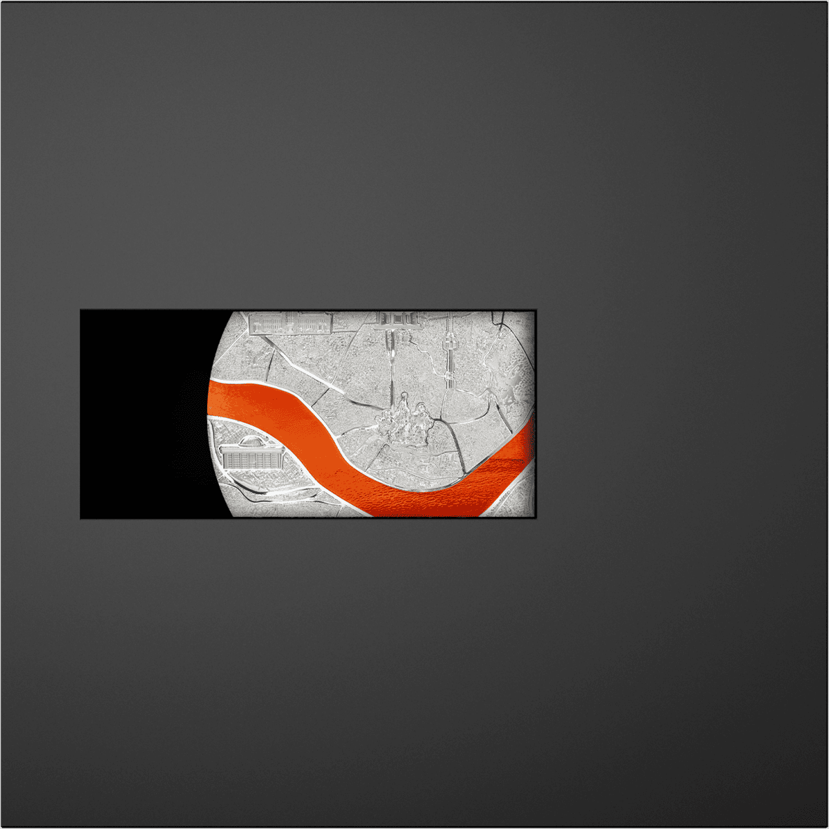 2023 Somalia 1 Ounce Silver Coin featuring a scenic map design with orange river highlights.