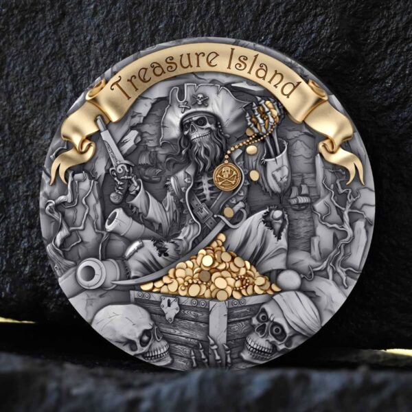 2024 Cameroon Treasure Island 2 oz Silver Antiqued High Relief Coin - Image 3