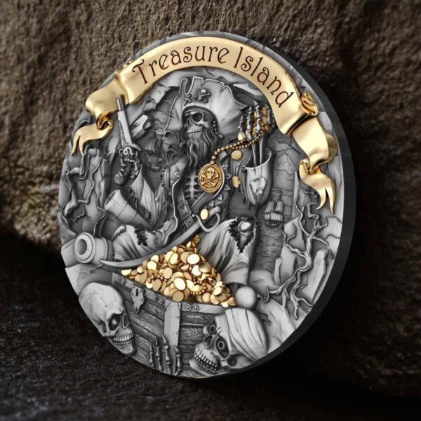 2024 Cameroon Treasure Island 2 oz Silver Antiqued High Relief Coin - Image 5