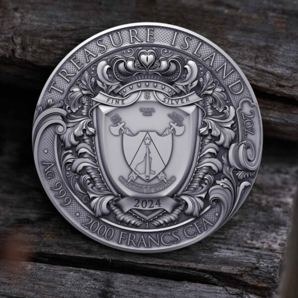 2024 Cameroon Treasure Island 2 oz Silver Antiqued High Relief Coin - Image 7