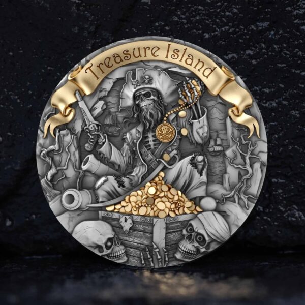 2024 Cameroon Treasure Island 2 oz Silver Antiqued High Relief Coin - Image 4