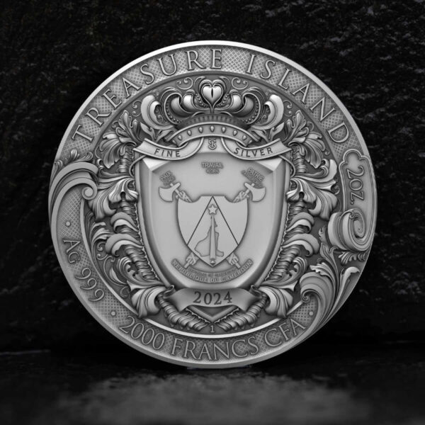 2024 Cameroon Treasure Island 2 oz Silver Antiqued High Relief Coin - Image 8