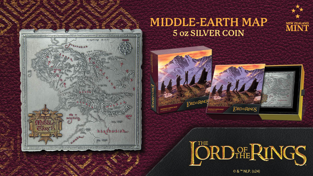 2024 Niue Lord of the Rings Middle Earth Map 5 oz Silver Antiqued Coin ...