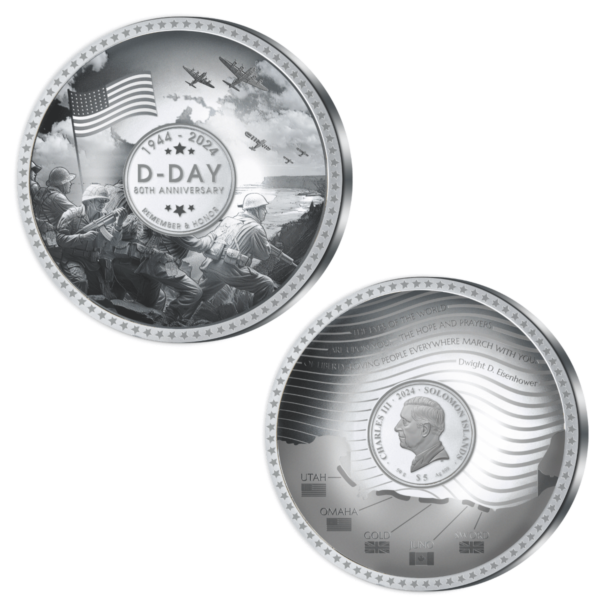 2024 Solomon Islands 80th Anniversary of D-Day 50 g Silver Domed Shaped Coin - Image 3