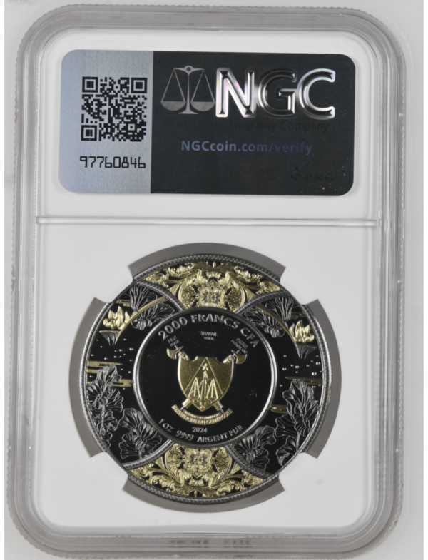 2024 Cameroon Durga 1 oz Silver Ruthenium Dark Gilded Coin NGC MS 69 - Image 2