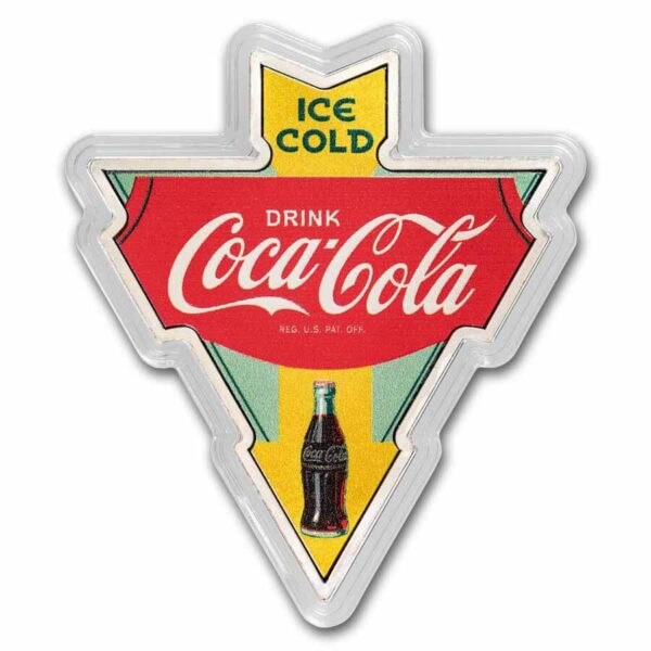 2024 Coca-Cola 1930’s Vintage Sign 1 oz Silver Colorized Shaped Coin - Image 3