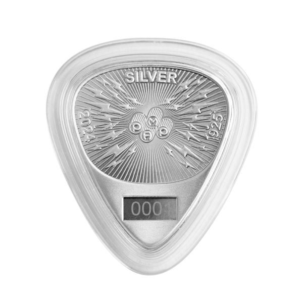 2024 Fender 70th Ann. Stratocaster Guitar Pick 10 Gram Silver Shaped Coin - Image 4