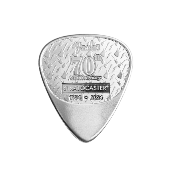 2024 Fender 70th Ann. Stratocaster Guitar Pick 10 Gram Silver Shaped Coin