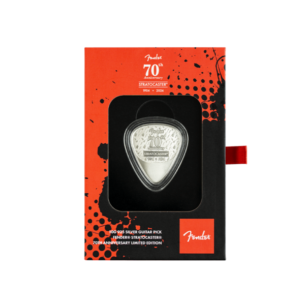 2024 Fender 70th Ann. Stratocaster Guitar Pick 10 Gram Silver Shaped Coin - Image 8