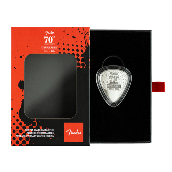 2024 Fender 70th Ann. Stratocaster Guitar Pick 10 Gram Silver Shaped Coin - Image 7