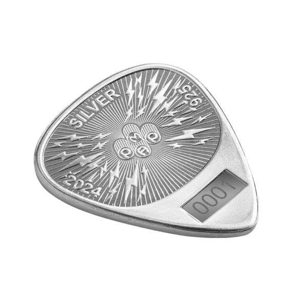 2024 Fender 70th Ann. Stratocaster Guitar Pick 10 Gram Silver Shaped Coin - Image 5