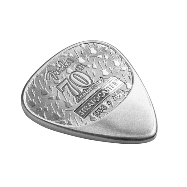 2024 Fender 70th Ann. Stratocaster Guitar Pick 10 Gram Silver Shaped Coin - Image 6