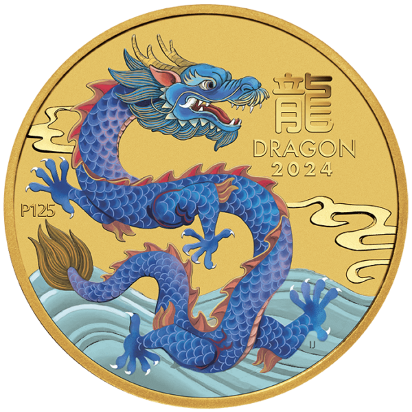 2024 Australia Lunar Series III Year of the Dragon 1/10oz Gold Colorized BU Coin