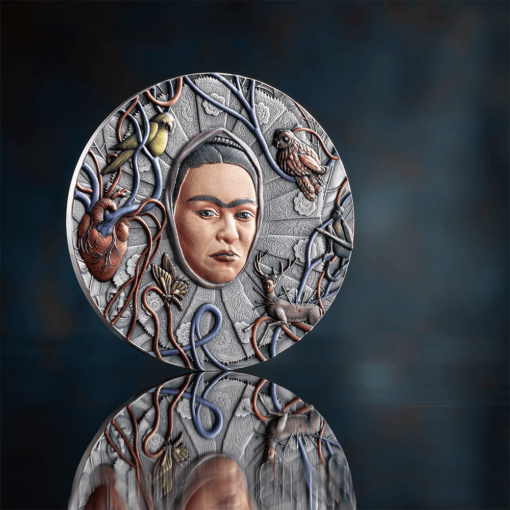 1922 New Zealand silver coin featuring a detailed portrait of a woman surrounded by native flora and fauna, with intricate raised relief design and multicolor accents.