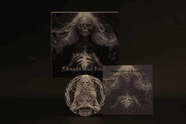 Ancient Balinese mythology collectible coin featuring Rangda with lion iconography and intricate design elements, commemorating Balinese cultural and mythological heritage.