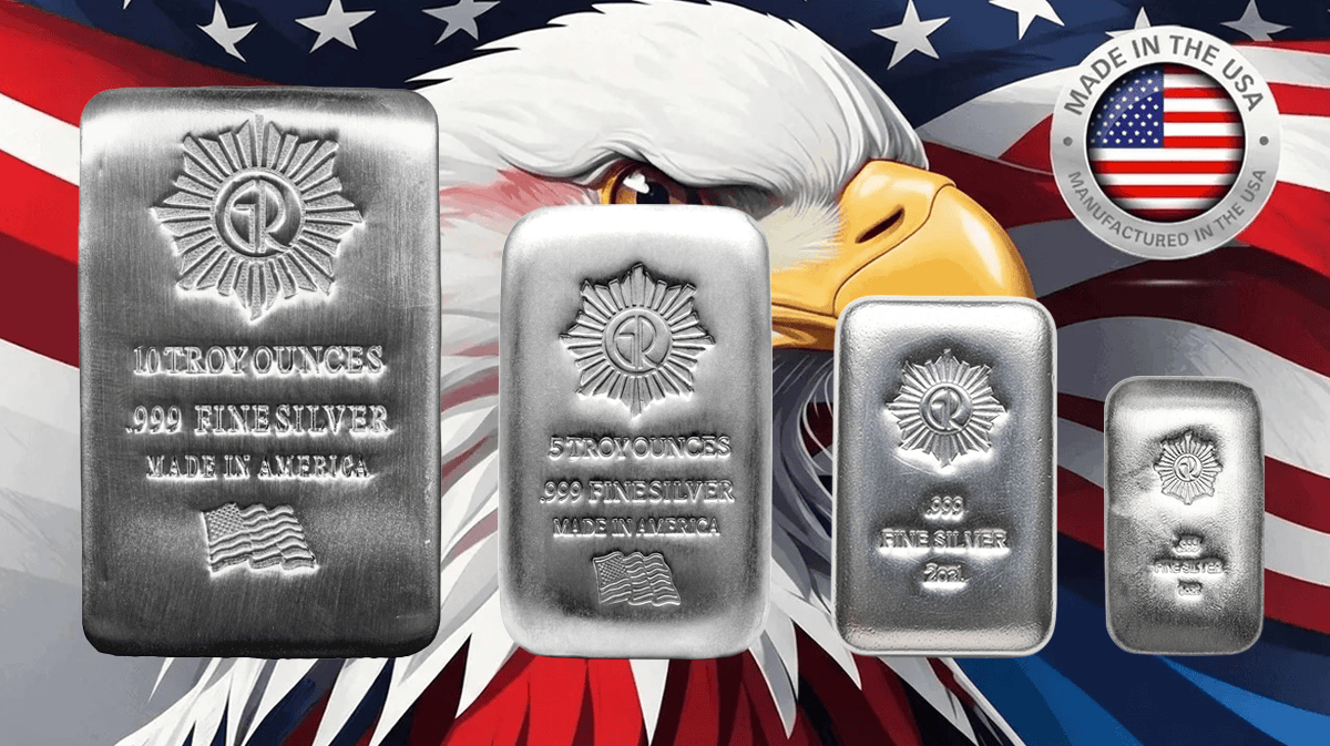 Shaped silver poured bars, 2023, minted in the USA, 1 oz weight, patriotic eagle theme, showcasing craftsmanship an.
