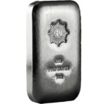 Bright angled view of the 2023 GR Reserve 1oz Silver .999 poured bar, minted by a renowned mint, showcasing its wei.