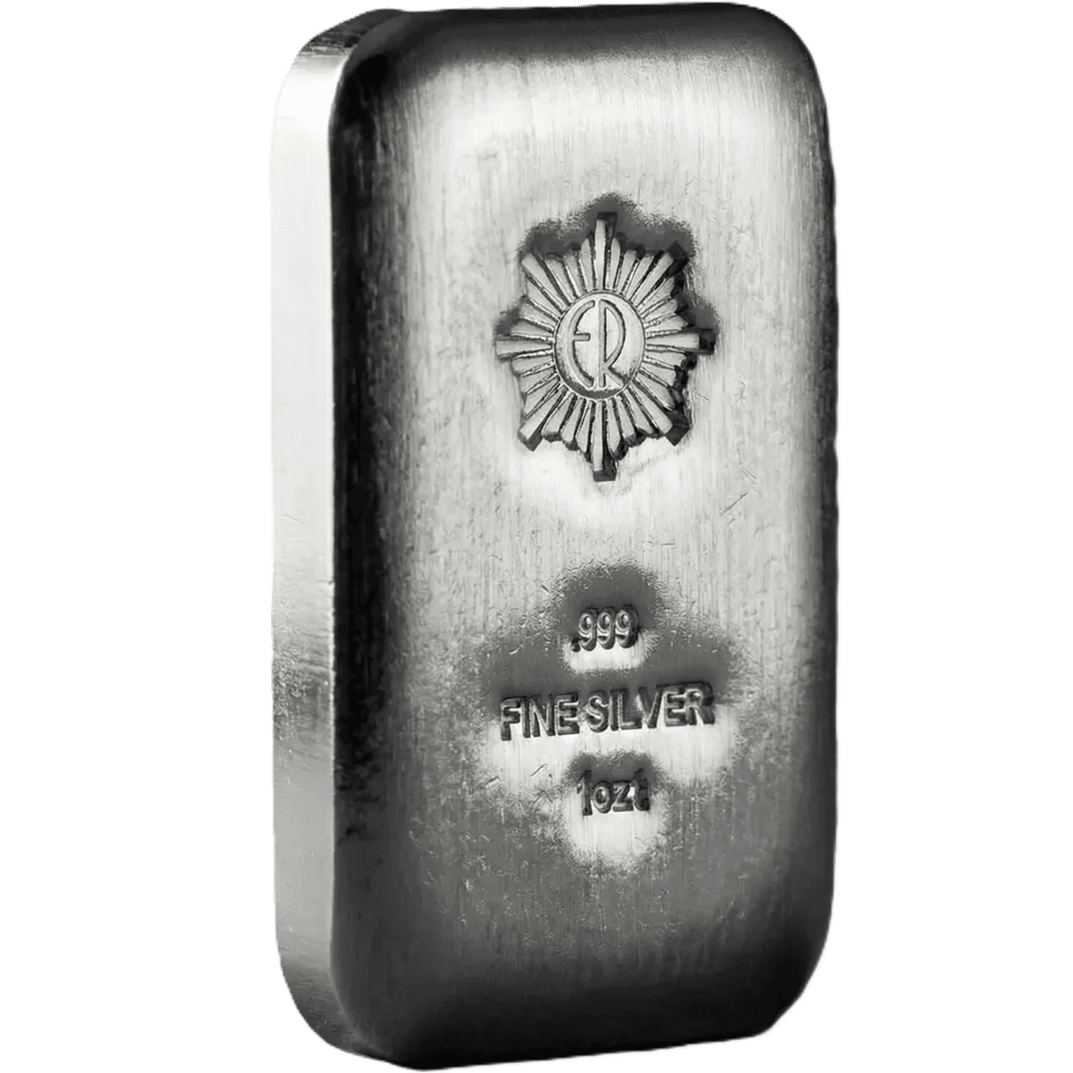 Bright angled view of the 2023 GR Reserve 1oz Silver .999 poured bar, minted by a renowned mint, showcasing its wei.
