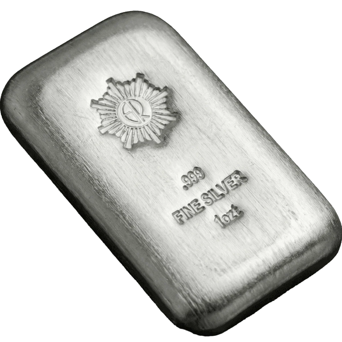 Shaded angled view of the 2023 GR Reserve 1oz Silver .999 poured bar, minted by GR Reserve, showcasing its sleek, f.