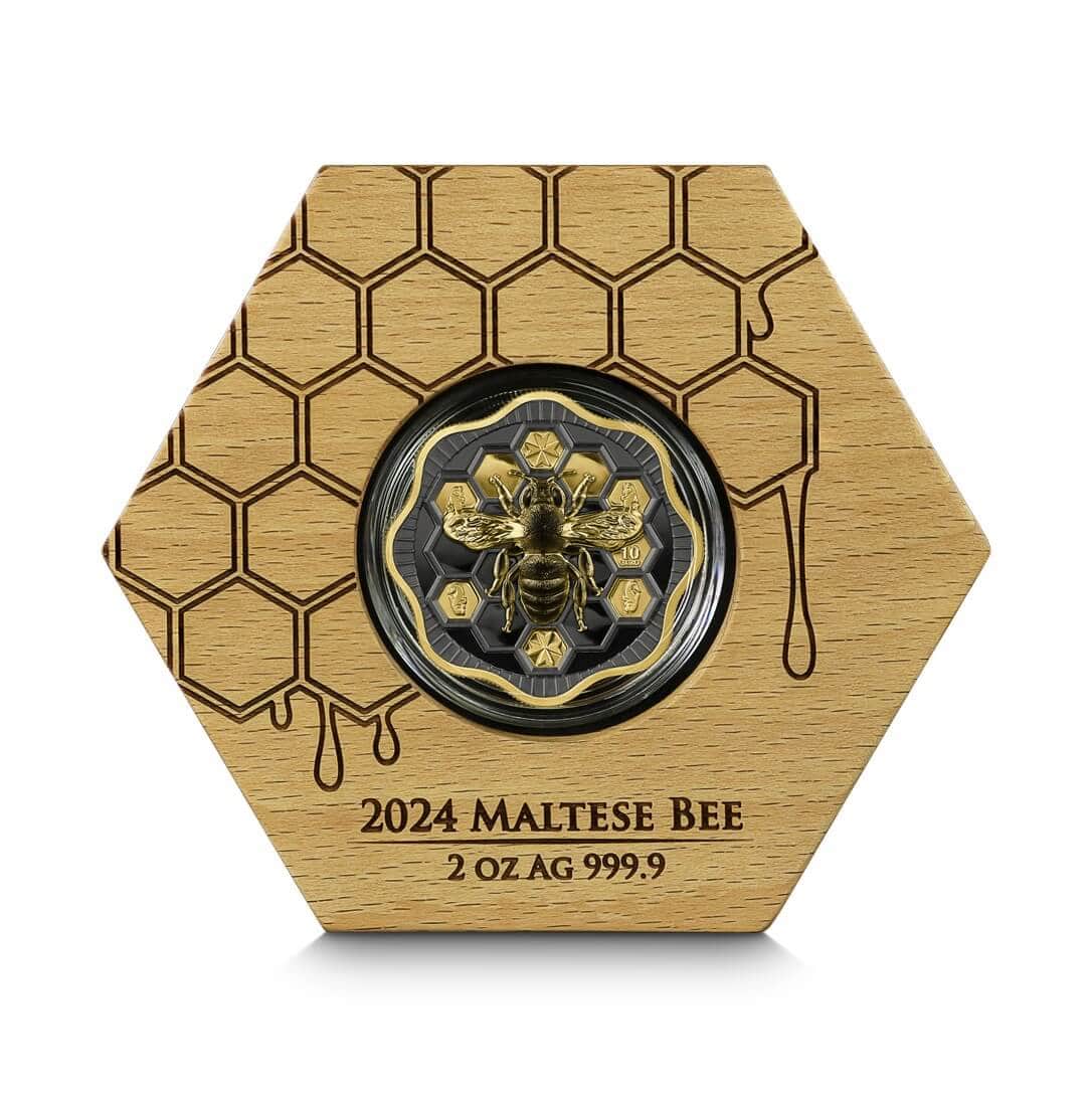 2024 Malta Maltese Bee 2 oz Silver High Relief Gilded Ruthenium Plated Coin