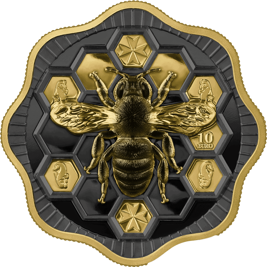 2024 Malta Maltese Bee 2 oz Silver High Relief Gilded Ruthenium Plated Coin