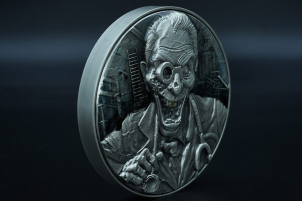 FJ53 2022 Australian $2 coin depicting cyberpunk-style old man with sunglasses and urban background.