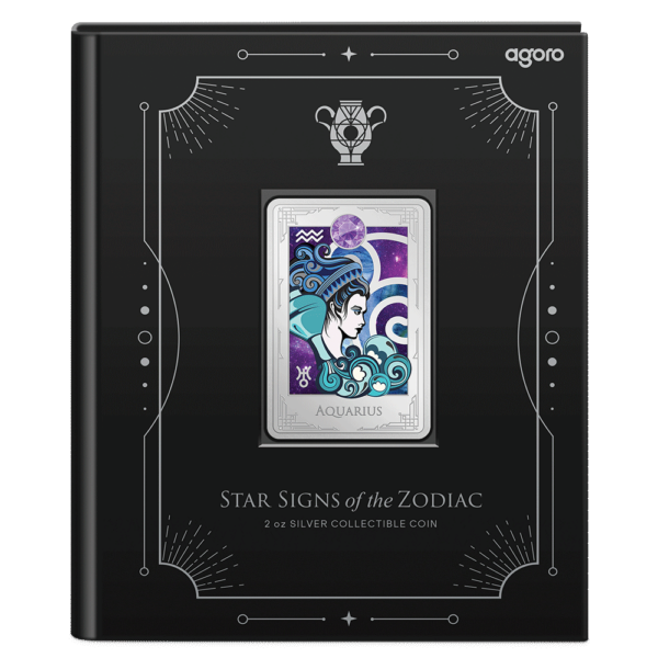 2025 Niue Star Signs of the Zodiac Aquarius 2 oz Silver Colorized Proof Coin - Image 4