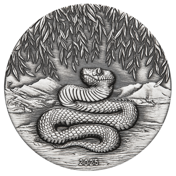 2025 Australia Lunar Series III Year of the Snake 2 oz Silver Antiqued Coin