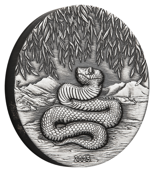 2025 Australia Lunar Series III Year of the Snake 2 oz Silver Antiqued Coin - Image 3