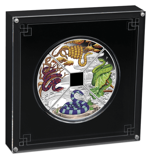 2025 Tuvalu Lunar Year of the Snake Quadrant 4 oz Silver Colorized Proof Coin Set - Image 10