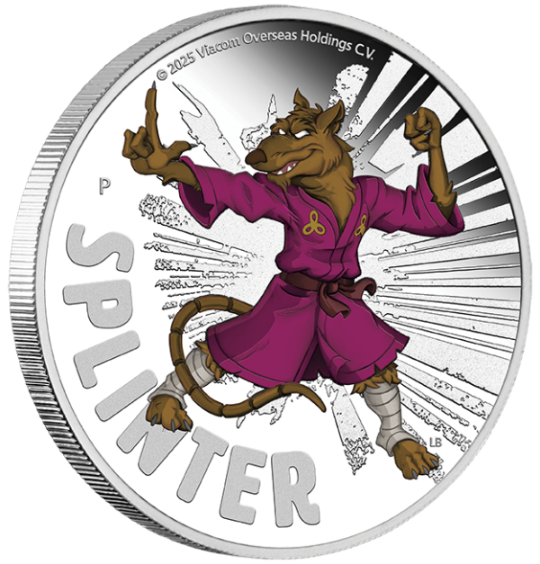 2025 Tuvalu Teenage Mutant Ninja Turtles Splinter 1 oz Silver Colorized Proof Coin - Image 3