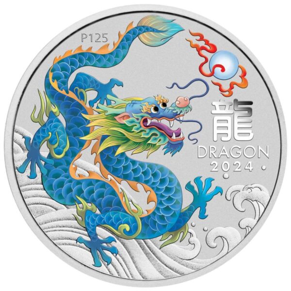 2024 Australia ANDA Lunar Year of the Dragon 1 oz Silver Teal Coin in Card - Image 2