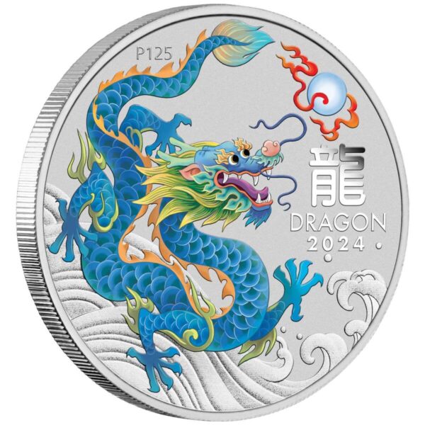 2024 Australia ANDA Lunar Year of the Dragon 1 oz Silver Teal Coin in Card - Image 3