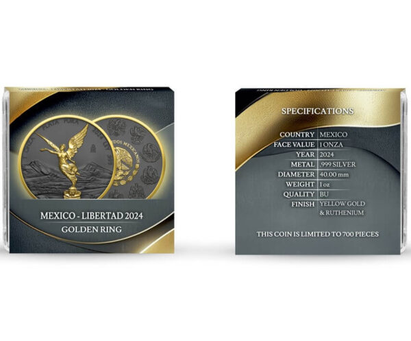 2024 Mexico Libertad Golden Ring 1 oz Silver Gilded Ennobled Ruthenium Coin - Image 6