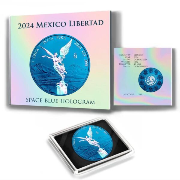 2024 Mexico Libertad Space Blue 1 oz Silver Colorized Hologram Coin - Image 3